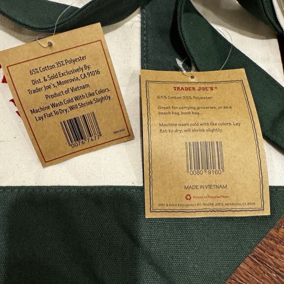 Mommy & Me NEW Trader Joe's Canvas Tote Bags Embroidered Reusable Pockets Green - Picture 4 of 16